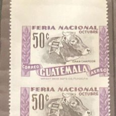 Sellos: O) 1953 GUATEMALA, IMPERFORATED, CHAMPION BULL SCT  C194 50C, WRIGHT BANK NOTE, NATIONAL FAIR, STRIP