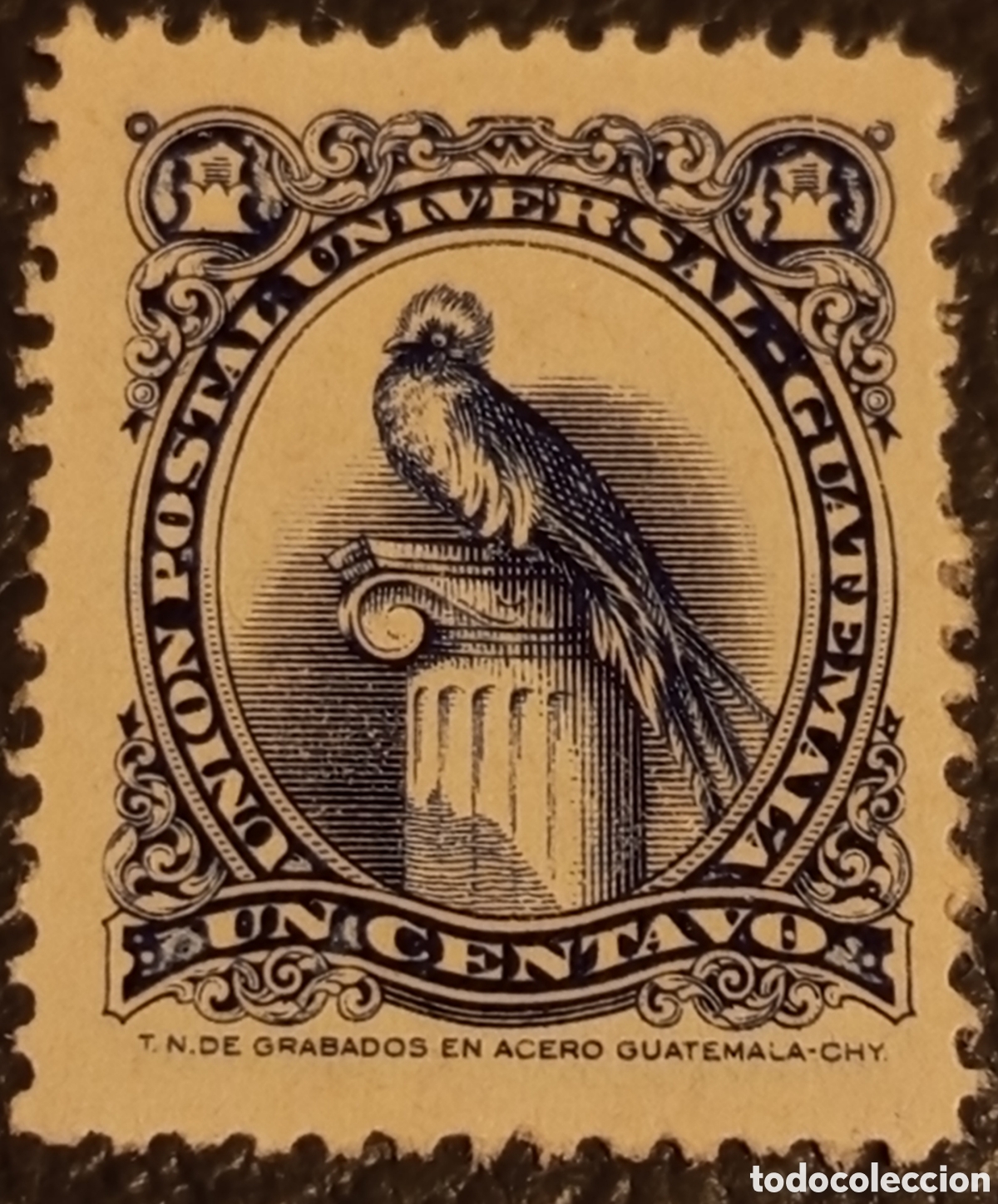 Sellos: Sello Guatemala 1881 - Quetzal s/Columna 1c Negro/Verde - Scott #21 MNH