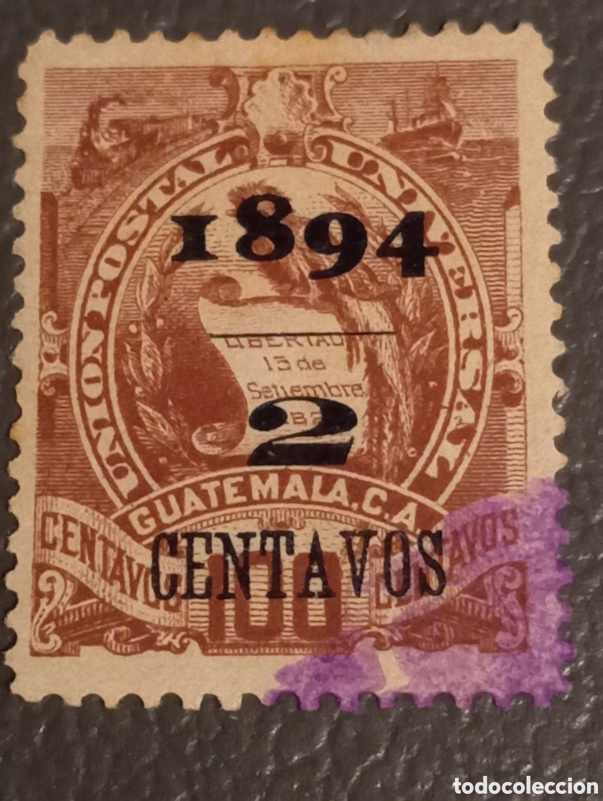 Sellos: Guatemala 1894 - Sello Resellado 2c sobre 100c (Nr. Michel 42)