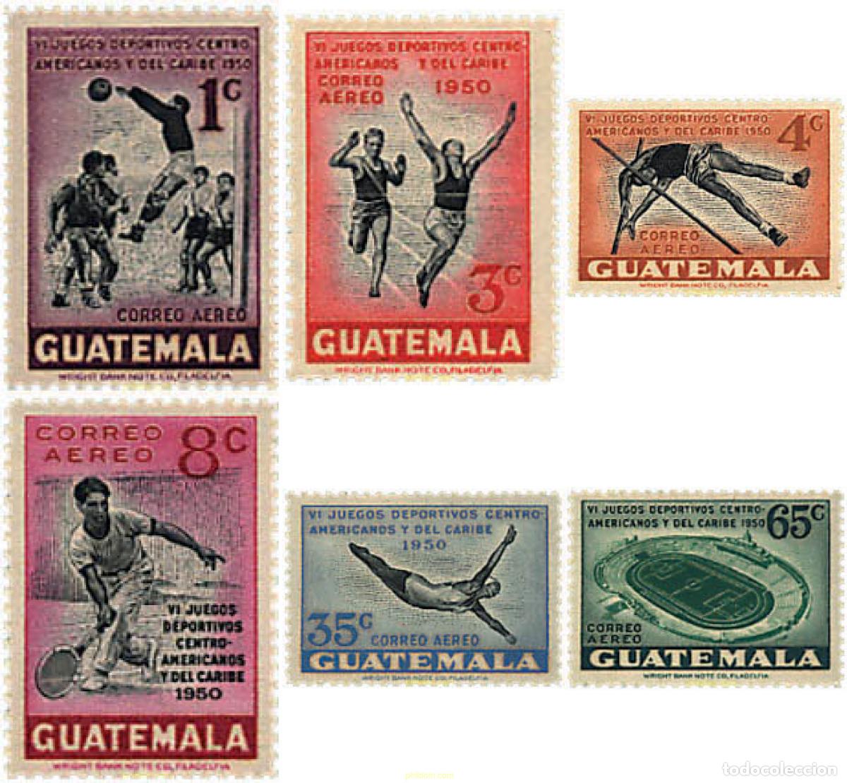 Sellos: 48017 MNH GUATEMALA 1950 6 JUEGOS DEPORTIVOS CENTROAMERICANOS Y DEL CARIBE.