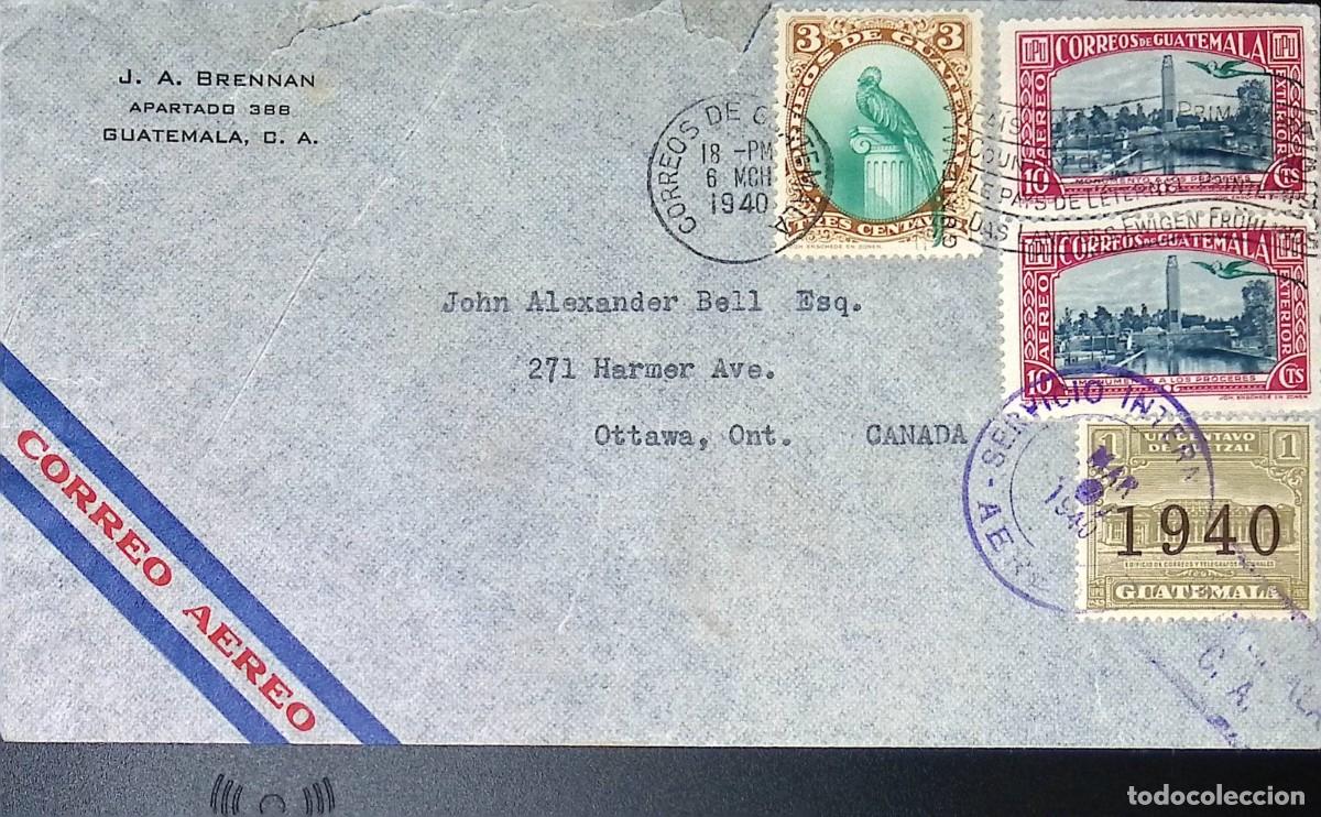 Sellos: O) 1940 GUATEMALA, QUETZAL 3c, MONUMENT TO THE HEROES OF INDEPENDENCE WITH A CENTRAL OBLIQUE COLUMN