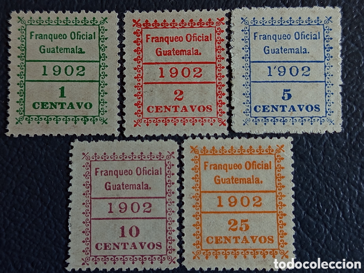 Sellos: Guatemala 1902 Franqueo Oficial serie completa 5v MH papel fino Scott O1-O5