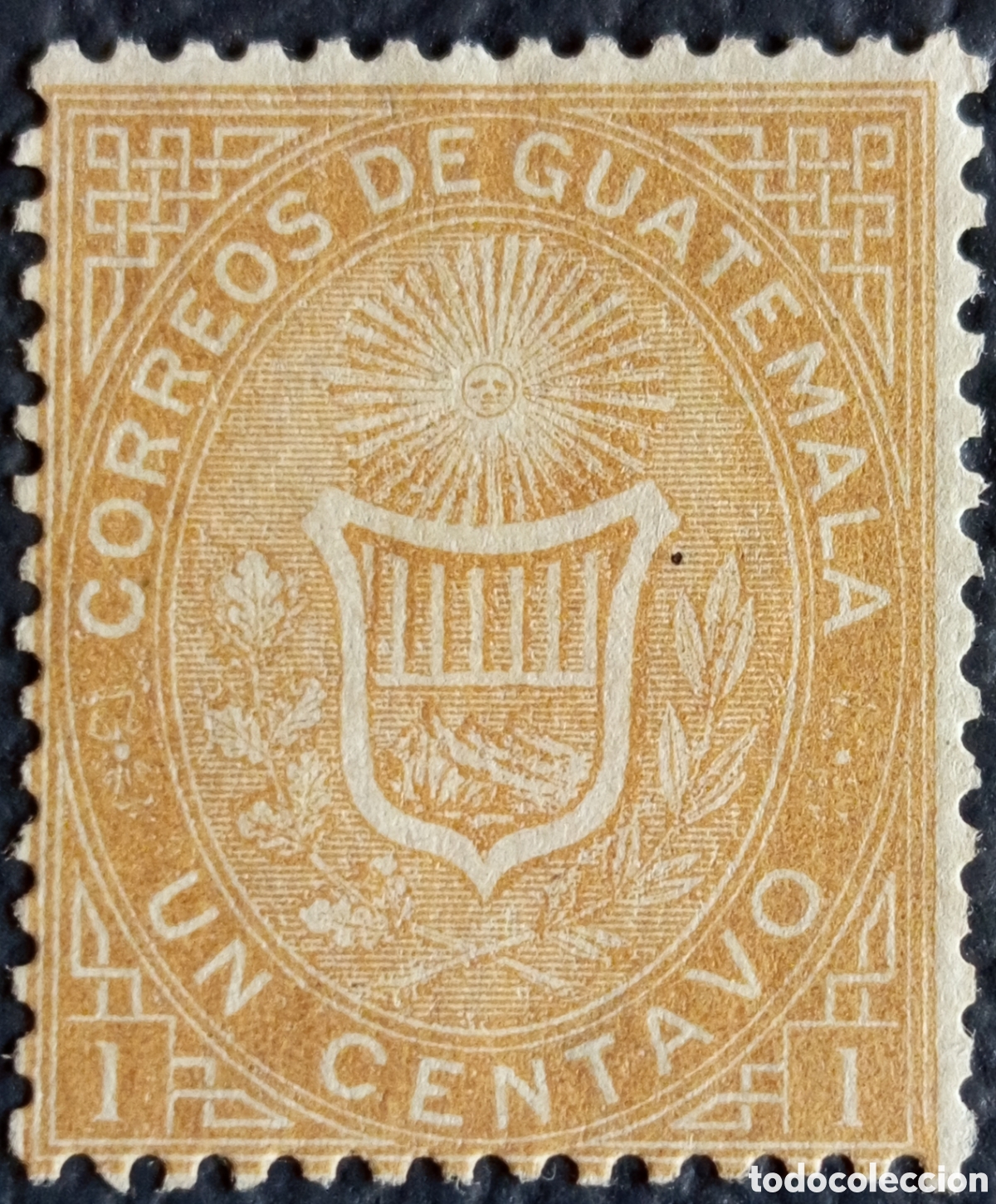 Sellos: Guatemala 1871 1c ocre Escudo Correos Scott 1 NG primera emisi&oacute;n