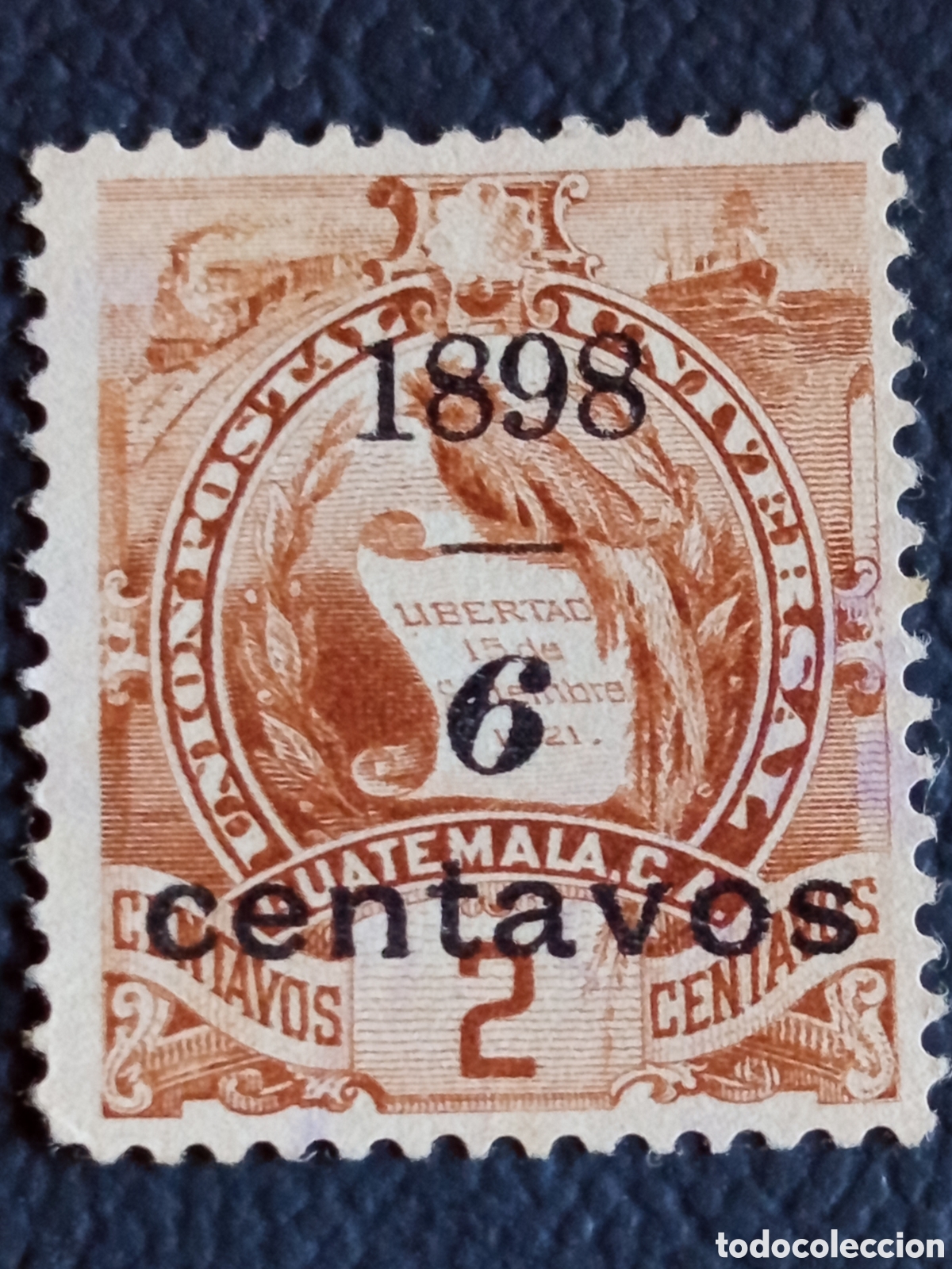 Timbres: Guatemala 1898 6c sobre 2c marr&oacute;n sobrecarga provisional escudo usado Scott 86