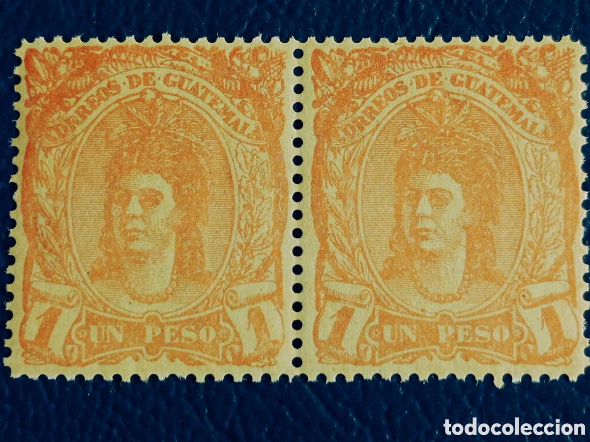 Briefmarken: Sello Guatemala 1897 Exposici&oacute;n Centroamericana 1p Naranja Pareja Cat#82 MNH