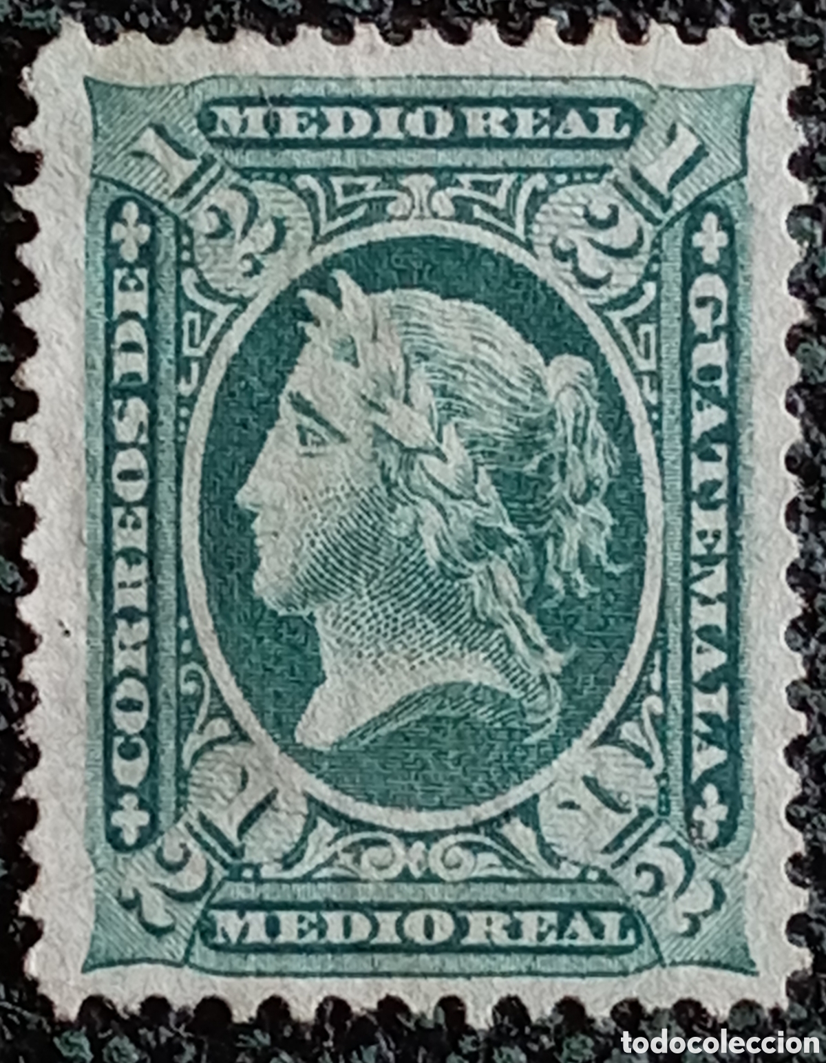 Sellos: Sello Guatemala Libertad &rdquo;Medio Real&rdquo; Azul Verde (Scott 8), 1875 MH