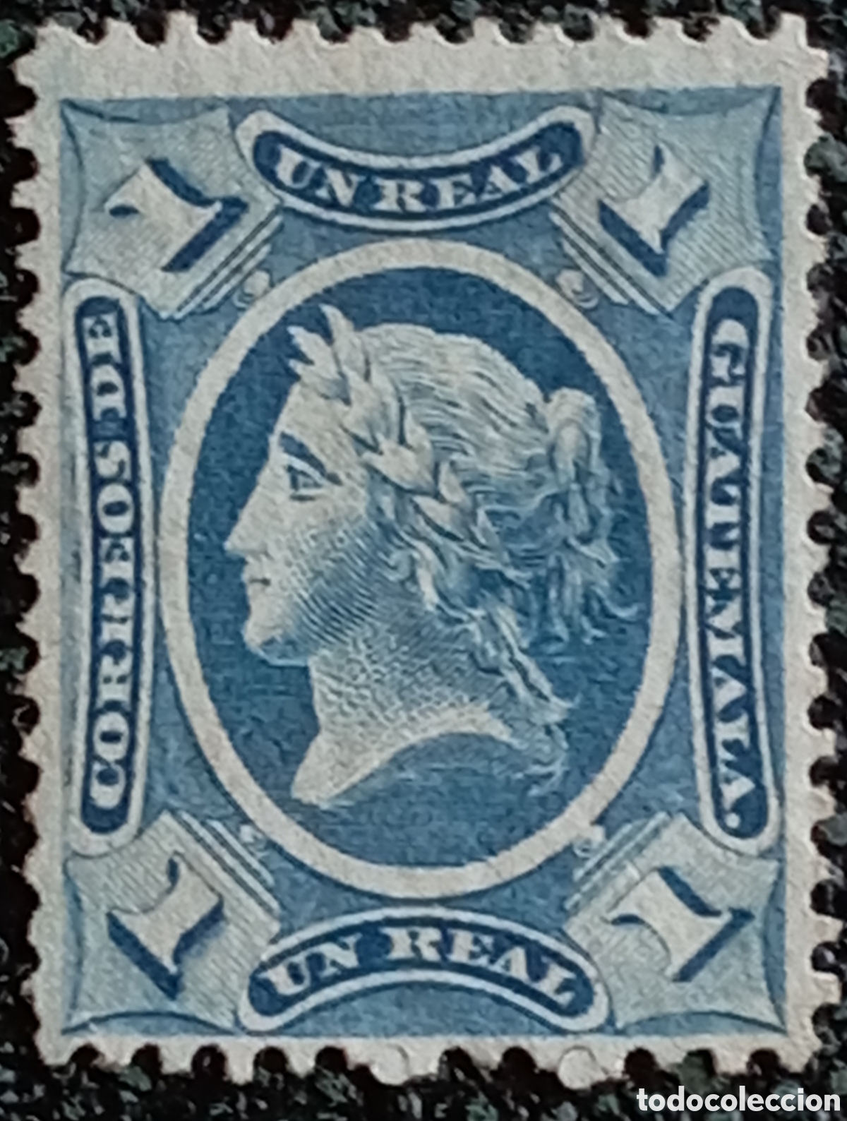 Sellos: Sello Guatemala Libertad &rdquo;Un Real&rdquo; Azul (Scott 9), 1875
