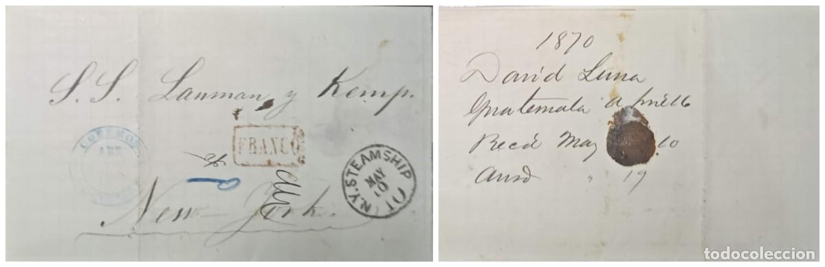 Sellos: O) 1870 GUATEMALA, FRANCO MARK IN BOX, N. Y. STEAMSHIP, PREPHILATELIC - STAMP, CIRCULATED COVER, E