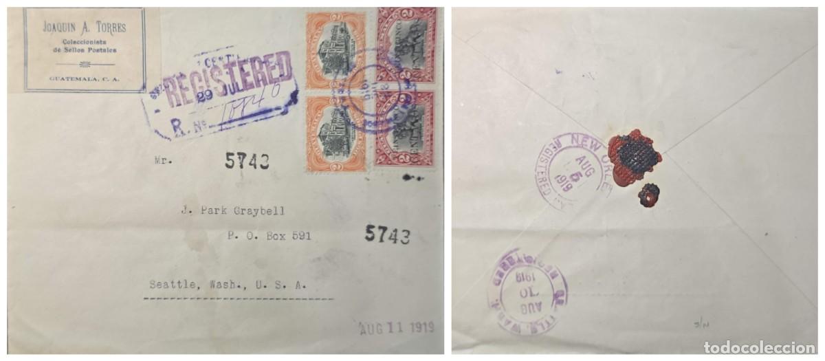 Sellos: O) 1919 GUATEMALA, SCHOOL FOR INDIANS, SCT 123 2p, STATUE OF JUSTO RUFINO BARRIOS, SCT 115 2c, RE