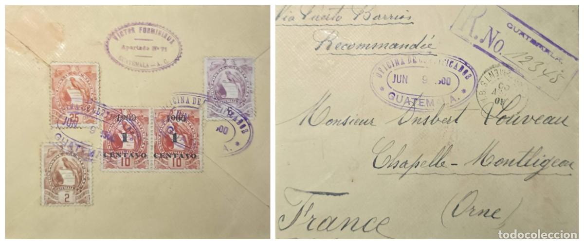 Sellos: O) 1900 circa, GUATEMALA, NATIONAL EMBLEM - QUETZAL, SCT 98, SURCHARGED 1c on 10c red, VIA PUERT