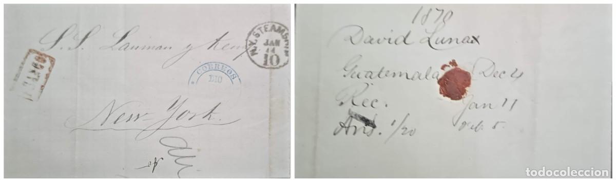 Sellos: O) 1870 GUATEMALA, N.Y. STEAMSHIP, FRANCO, BOX CANCELLATION, ENVELOPE, CIRCULATED TO NEW YORK