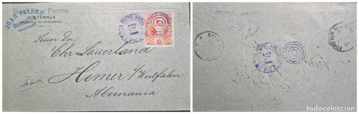 Sellos: O) 1886 circa, GUATEMALA, AMBULANCIA POSTAL, JUAN PAYENS, NATIONAL EMBLEM - QUETZAL 10c, MUTE CANCE
