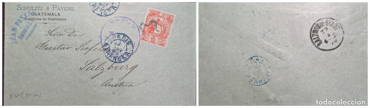 Sellos: O) 1890 GUATEMALA, JUAN PAYENS - SCHULITZ AND PAYENS, NATIONAL EMBLEM - QUETZAL 10c, PARIS EXTRANGER