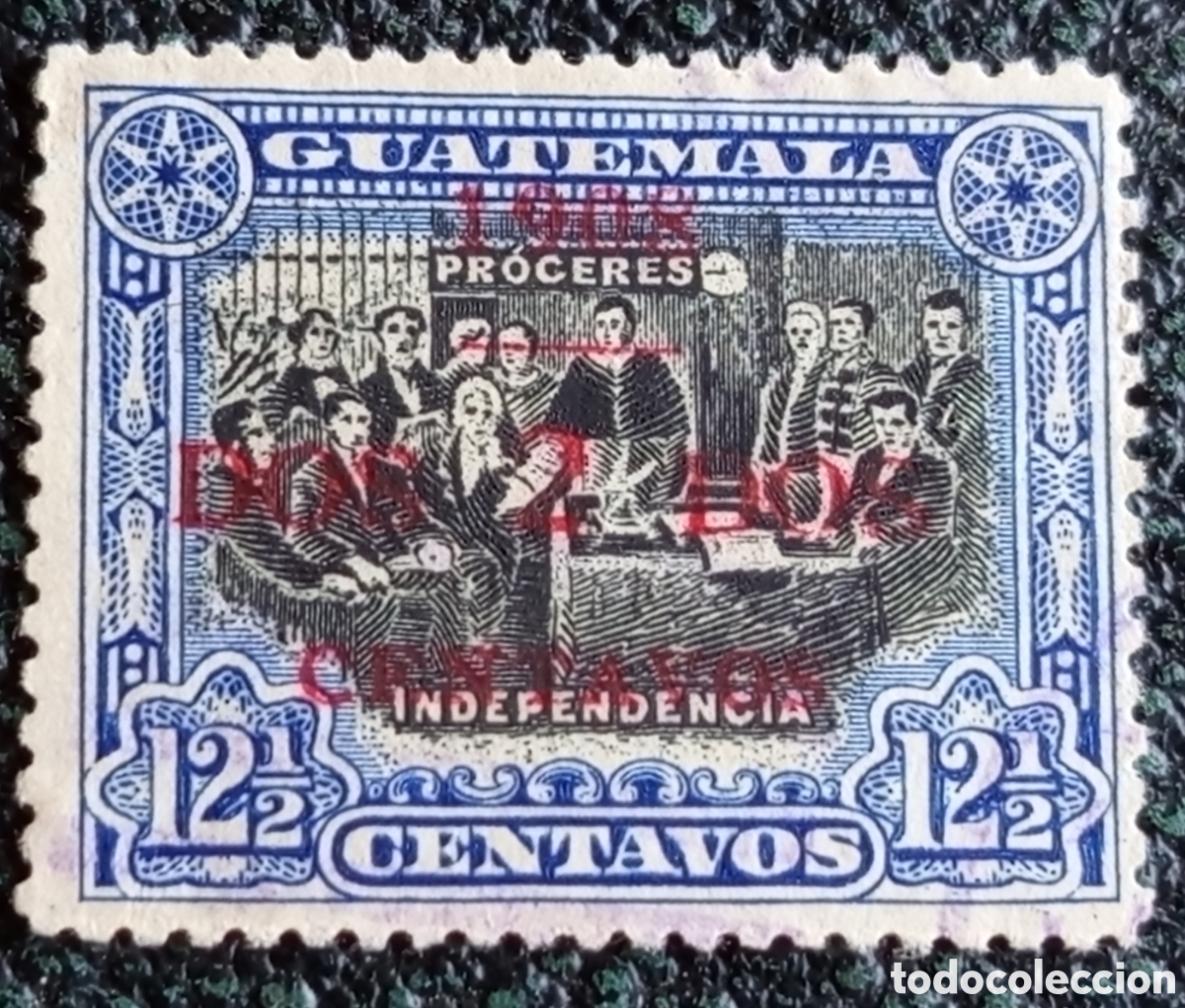 Sellos: Sello Guatemala 1908 Provisionales Proceres 2c s/ 12&frac12;c (Catalogaci&oacute;n Scott #134) MH