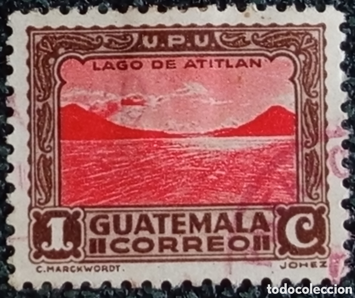 Sellos: Sello Guatemala 1c Lago Atitlan UPU 1929 Scott #235 Usado