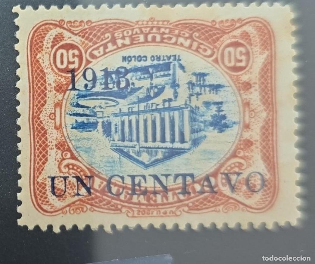 Sellos: O) 1913 GUATEMALA, INVERTED OVERPRINT, COLUMBUS THEATER 1c on 50c, MNH