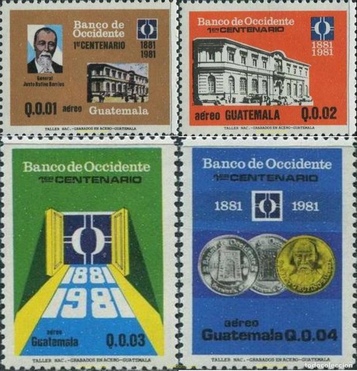 Sellos: 41496 MNH GUATEMALA 1982 CENTENARIO DEL BANCO DE OCCIDENTE
