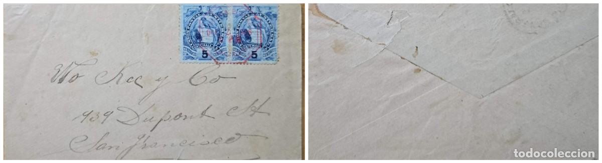 Selos: O) 1886 circa, , GUATEMALA, NATIONAL EMBLEM - COAT OF ARMS QUETZAL 5c blue, CIRCULATED TO SAN FRANCI