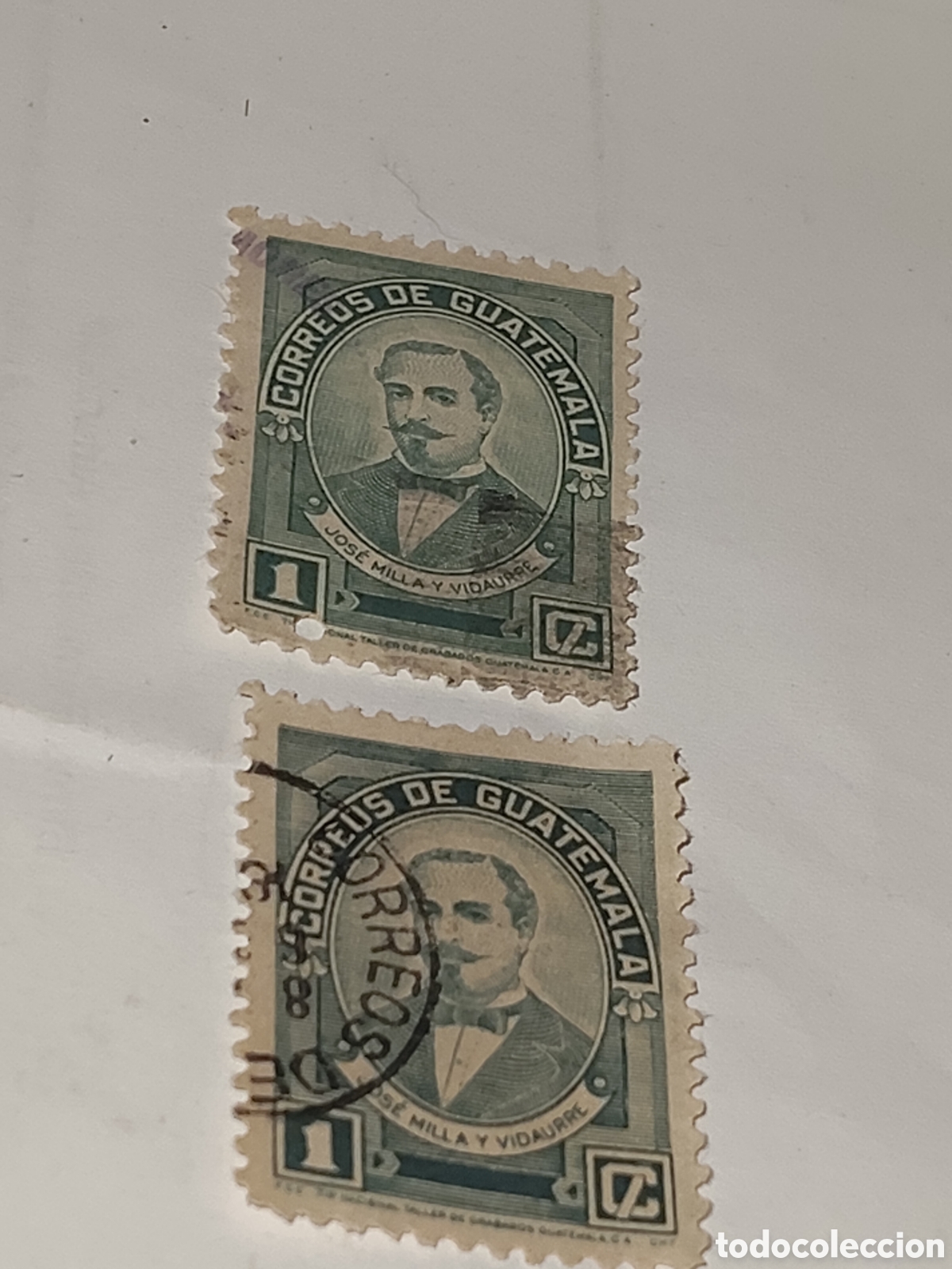 Sellos: 2 sellos de Guatemala celebre escritor Guatemalteco Jos&eacute; Milla y Vidaurre 1945