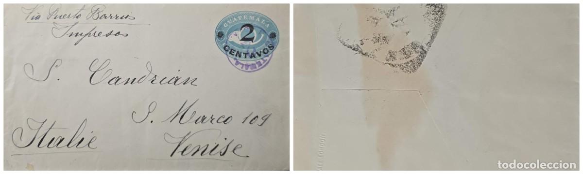 Sellos: O) 1890 circa, GUATEMALA, VIA PUERTO BARRIOS, SURCHARGED OVERPRINTED 2c, POST HORN, POSTAL STATIONER