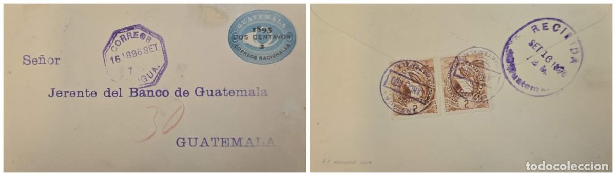 Sellos: O) 1896 GUATEMALA,ANTIGUA, POST HORN, 1895 DOS CENTAVOS CORREOS NACIONALES SURCHARGED OVERPRINT, NA