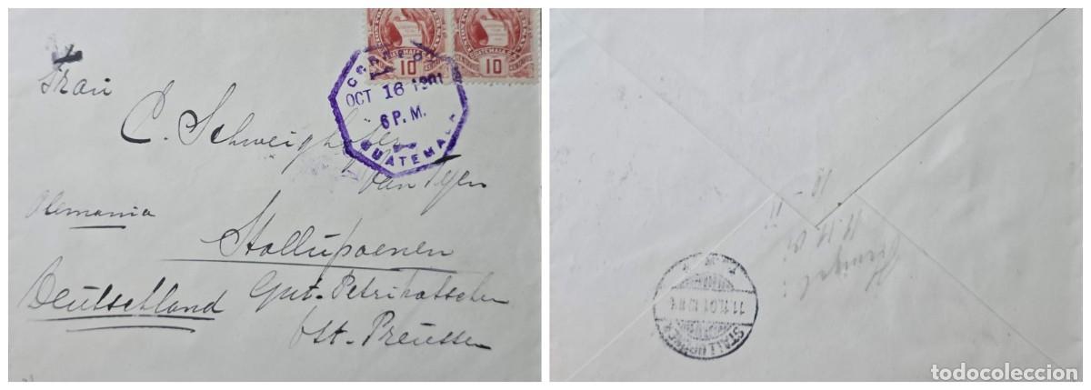 Sellos: O) 1891 GUATEMALA, NATIONAL EMBLEM, COAT OF ARMS QUETZAL 10c, CIRCULATED TO GERMANY