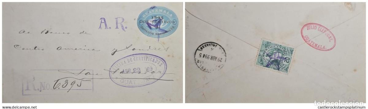 Sellos: O) 1899 GUATEMALA, A. R. STAR CANCELLATION ON POST HORN 1895 DOS CENTAVOS CORRES NACIONALES, SURCHAR