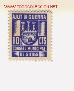 Sellos: Vi&ntilde;eta de Sitges.Ajut de Guerra. - Foto 1