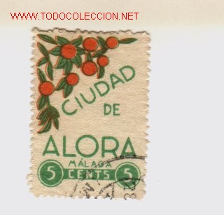 Sellos: Vi&ntilde;eta de La Ciudad de Alora. - Foto 1