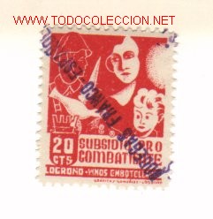 Sellos: Vi&ntilde;eta Subsidio pro-combatiente. Logro&ntilde;o. - Foto 1
