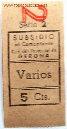 Sellos: Vale. Subsidio al combatiente, Gerona, 5 ctms  2 - Foto 1