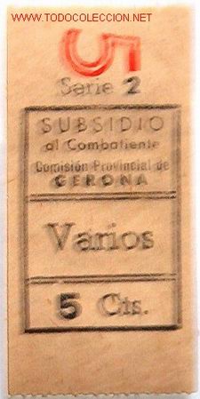 Sellos: Vale. Subsidio al combatiente, Gerona, 5 ctms  5 - Foto 1