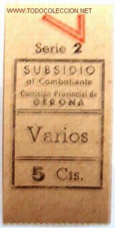 Sellos: Vale. Subsidio al combatiente, Gerona, 5 ctms  7 - Foto 1