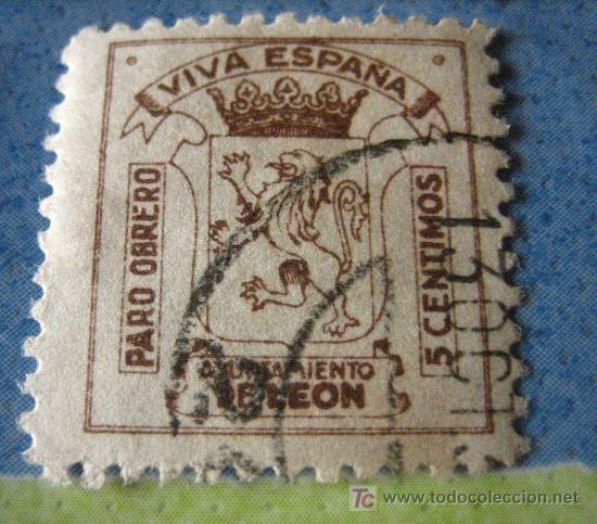 Sellos: Paro obrero, Le&oacute;n 5 cts - Foto 1