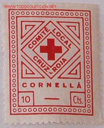 Sellos: Comit&eacute; local Cruz Roja de Cornell&aacute;, 5 cts - Foto 1