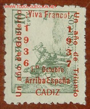 Briefmarken: España 10 cts. Retimbrado '¡Viva Franco! un año de gobierno 1936-1937 un año de triunfo. 1º octubre