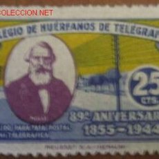 Sellos: COLEGIO DE HUÉRFANOS DE TELÉGRAFOS 25 CTS, 89º ANIVERSARIO 1855-1944. Lote 1581586