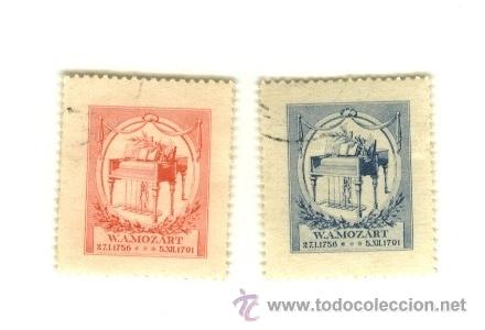 Sellos: 2 vi&ntilde;etas de w.a. mozart - Foto 1