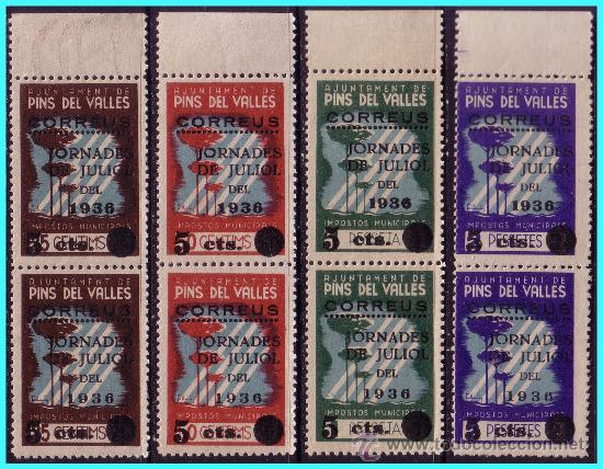 Briefmarken: BARCELONA, Pins del Vall&eacute;s. Guerra Civil, B2 FESOFI N&ordm; 7 a 10 * *  variedades