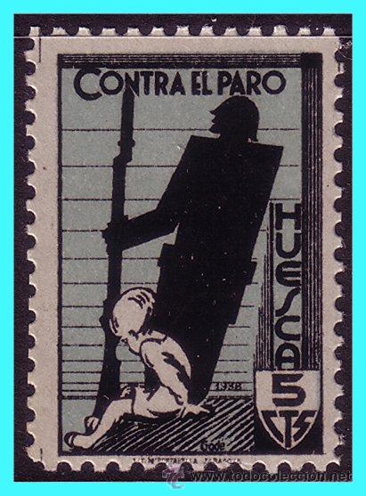 Francobolli: Huesca HUESCA, Guerra Civil, FESOFI N&ordm; 14 * * NI&Ntilde;O SENTADO Y COMBATIENTE