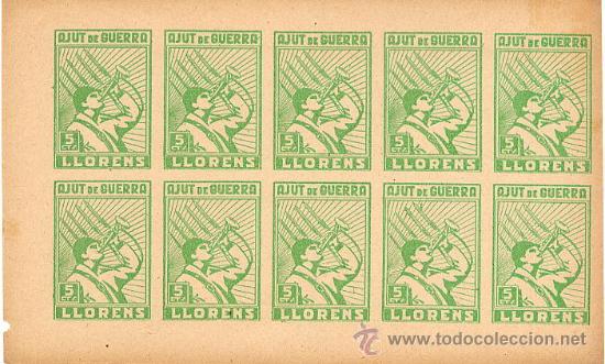 Francobolli: LLORENS. Minipliego de 10 sellos sin dentar de color verde. Emitidos sin goma.