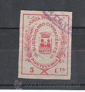 Sellos: PONTEVEDRA. SUBSIDIO AL COMBATIENTE. 5 CTS. - Foto 1