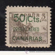 Sellos: ,,CANARIAS 34 CON CHARNELA, SOBRECARGADO, VARIEDAD RAYA VERTICAL VERDE ENTRE 50 Y CTS.