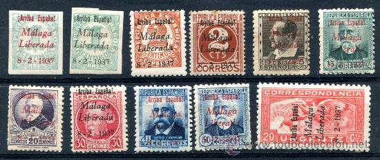 Briefmarken: 11 sellos locales patri&oacute;ticos de M&aacute;laga. Nuevos con y sin fijasellos o sin goma.