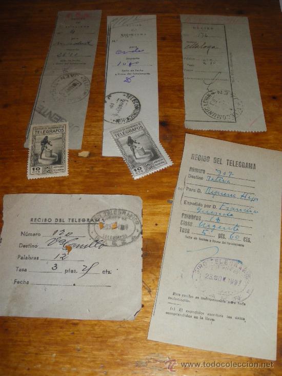 Sellos: 5 RECIBOS DIFERENTES DE TELEGRAMAS. - Foto 1