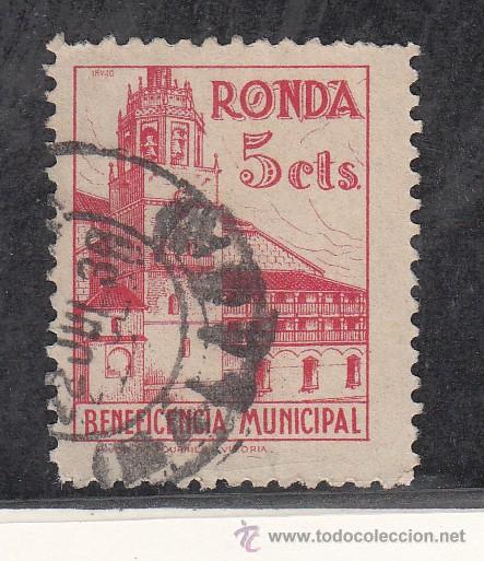 Stamps: ,,local nacionalista ronda (malaga) b750 usada correos, 5 cts. beneficencia municipal,