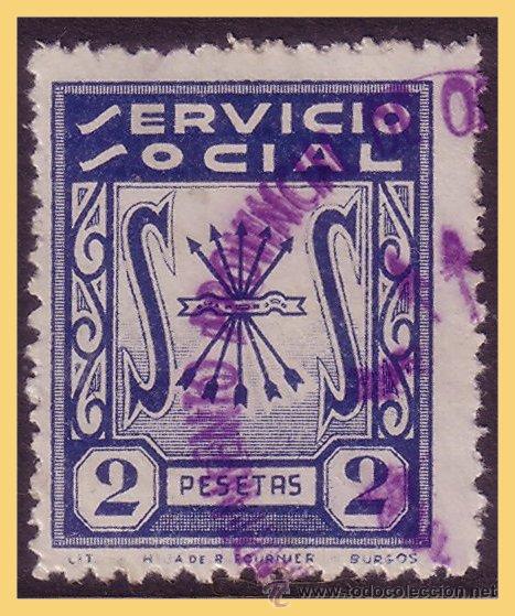 Sellos: Servicio Social, 2 ptas azul (o) - Foto 1