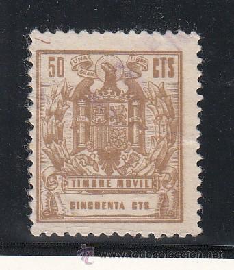 Stamps: ,,fiscal timbre movil   50 cts. casta&ntilde;o usada