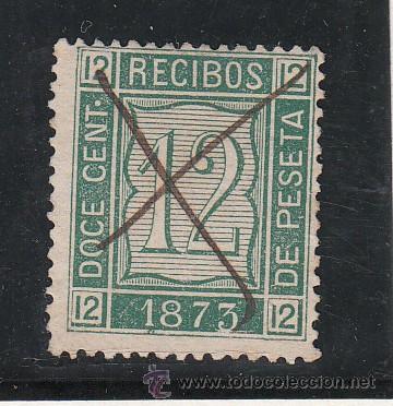 Stamps: ,,fiscal  30 recibos 1873 catalogo galvez 1960 usada 12 cts. verde