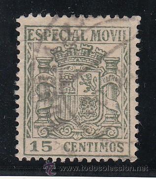 Stamps: ,,fiscal timbre especial movil 51 usada correos, 15 cts. verde grisaceo